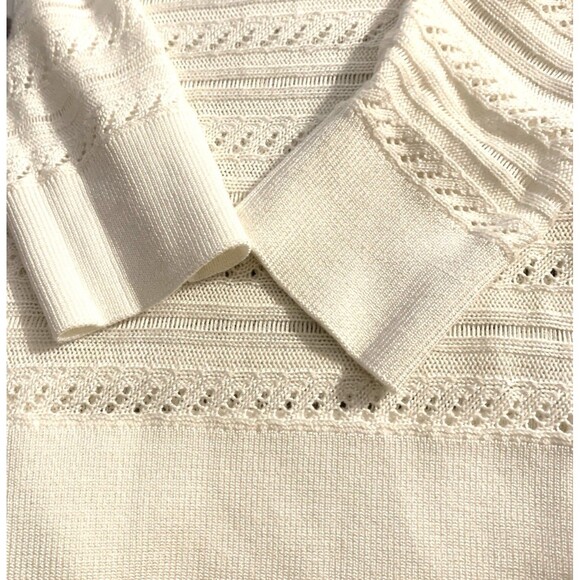 White House Black Market Open Knit Sweater Women’s Medium V-neck Pullover Ivory - Picture 6 of 8